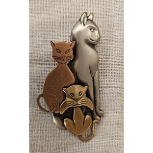Vintage K&T Cat 3 Tone Metal Coat Pin 3"x1.5"